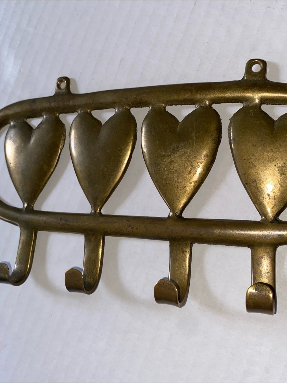 Vintage/Retro Gold Brass Finish Heart Wall Mounted Metal Hook Rack,4 Hooks decor - Picture 3 of 5